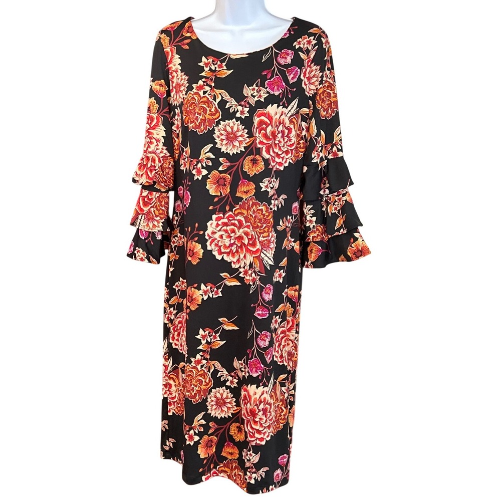 Modern Shelby & Palmer Floral Shift Dress Boho Romantic Tiered Ruffle Sleeve
